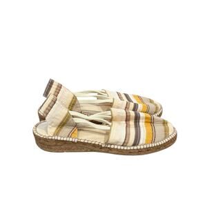 Eric Michael Beige Espadrille Sling Back Silk Striped Sandals Size 39 (8.5-9)